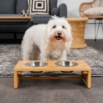 Lionto Erhöhte Futterstation Aus Bambus Braun/ Silber S – Bild 2