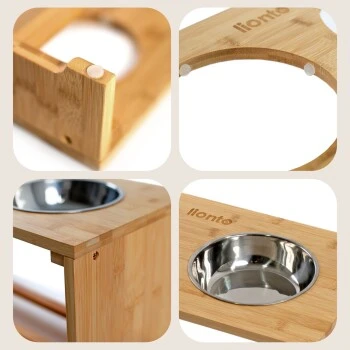 Lionto Erhöhte Futterstation Aus Bambus Braun/ Silber S – Bild 4