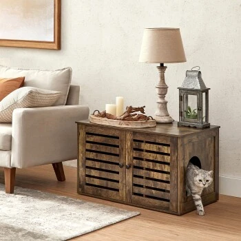 FEANDREA Katzenklo Mit TĂŒr Vintagebraun â Bild 2